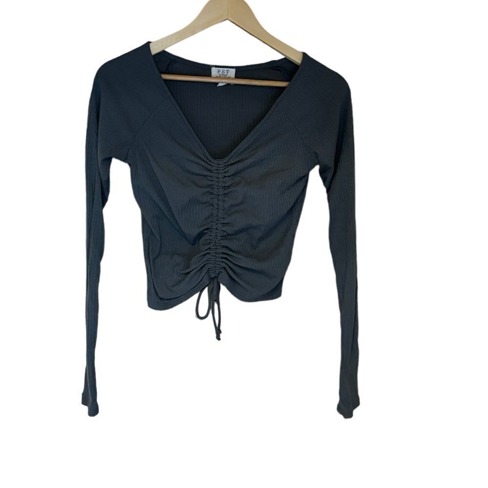 PST Los Angeles By Project Social T. Green XS Ruched Drawstring Blouse.